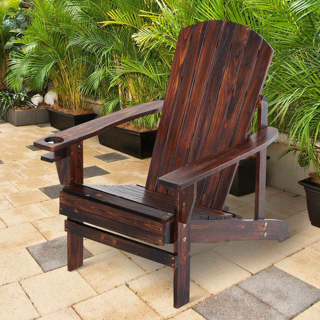 Scaun de grădină Adirondack cu suport pentru pahare Scaun de balcon din lemn masiv carbonizat 72,5 X 97 X 93 Cm