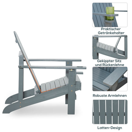 Scaun de grădină Adirondack Cu Suport pentru pahare Sezlong de grădină Scaun de balcon Lemn masiv Gri închis 97 X 72,5 X 93 Cm