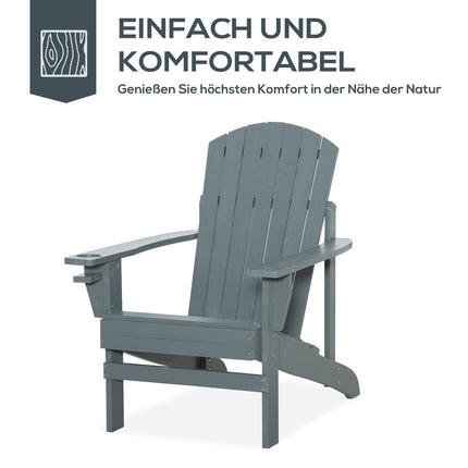 Scaun de grădină Adirondack Cu Suport pentru pahare Sezlong de grădină Scaun de balcon Lemn masiv Gri închis 97 X 72,5 X 93 Cm