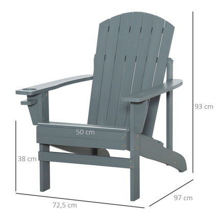 Scaun de grădină Adirondack Cu Suport pentru pahare Sezlong de grădină Scaun de balcon Lemn masiv Gri închis 97 X 72,5 X 93 Cm