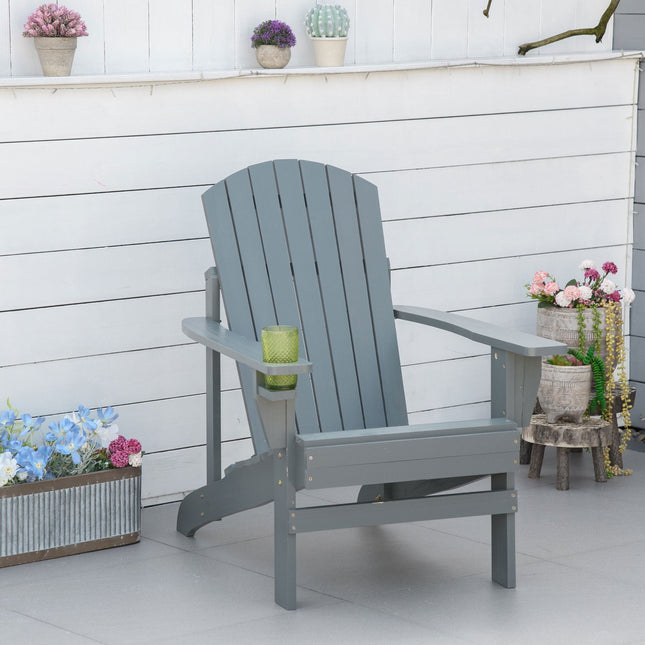 Scaun de grădină Adirondack Cu Suport pentru pahare Sezlong de grădină Scaun de balcon Lemn masiv Gri închis 97 X 72,5 X 93 Cm