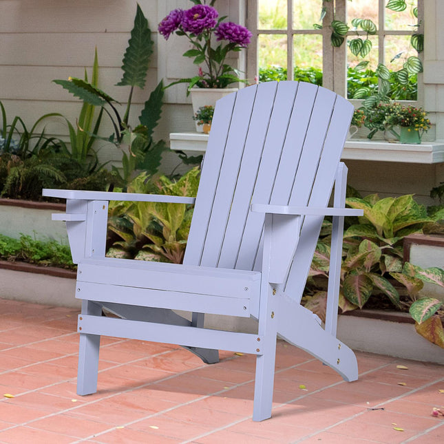 Scaun de grădină Adirondack cu suport pentru pahare șezlong de grădină scaun de balcon din lemn masiv gri 72,5 X 97 X 93 Cm