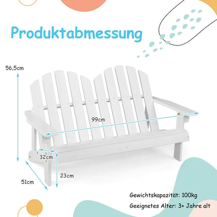 Scaun Adirondack pentru copii Scaun Adirondack 2 locuri din lemn alb 99 x 51 x 56,5 cm