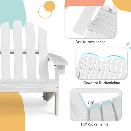 Scaun Adirondack pentru copii Scaun Adirondack 2 locuri din lemn alb 99 x 51 x 56,5 cm