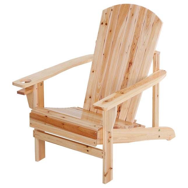 Scaun de grădină Adirondack cu suport pentru pahare, șezlong de grădină, scaun de balcon, lemn masiv, natural 72,5 x 97 x 93 cm