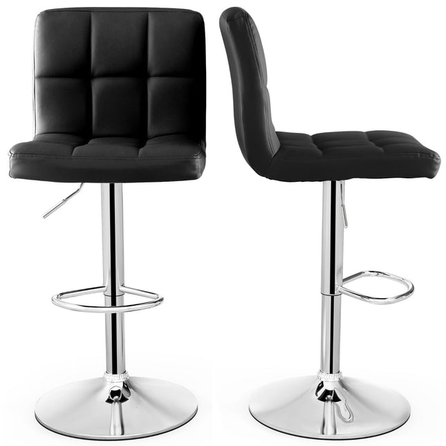 Scaune de bar reglabile, pivotante la 360 de grade, set de 2, piele neagră