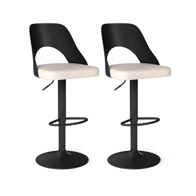 Scaune de bar reglabile, pivotante la 360 de grade, set de 2, piele PU neagră