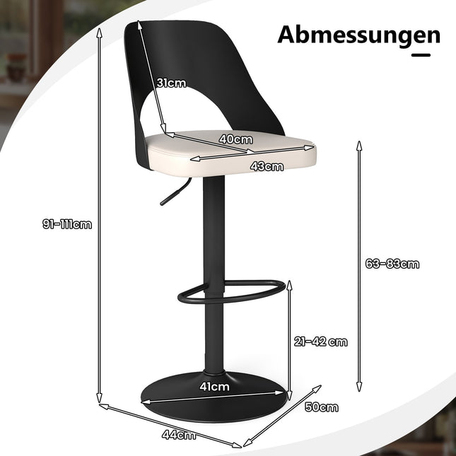 Scaune de bar reglabile, pivotante la 360 de grade, set de 2, piele PU neagră