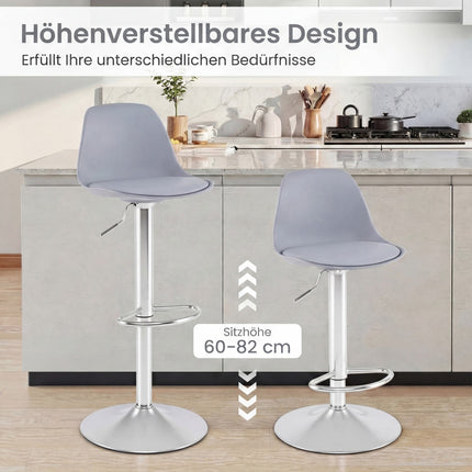 Scaune de bar reglabile, pivotante la 360 de grade, set de 2, gri