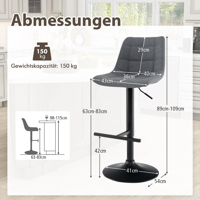 Set de 2 scaune de bar reglabile, pivotante la 360°, gri