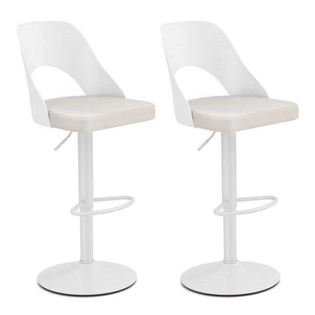 Set de 2 scaune de bar reglabile, pivotante la 360 de grade – piele PU albă