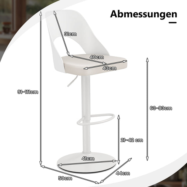 Set de 2 scaune de bar reglabile, pivotante la 360 de grade – piele PU albă