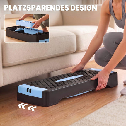 Stepper aerobic reglabil cu benzi de rezistență, albastru