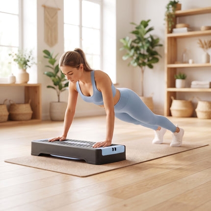 Stepper aerobic reglabil cu benzi de rezistență, albastru