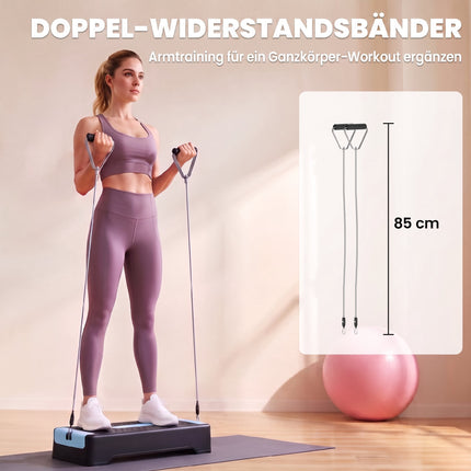 Stepper aerobic reglabil cu benzi de rezistență, albastru