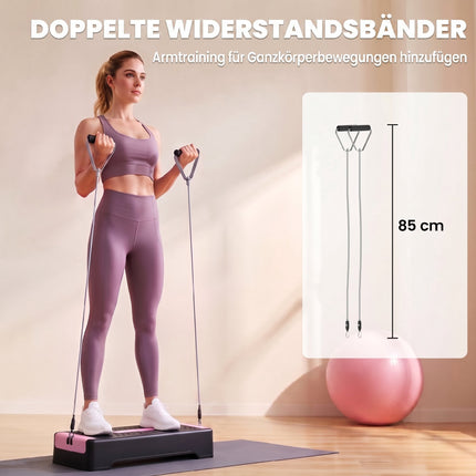 Stepper aerobic reglabil cu benzi de rezistență, roz