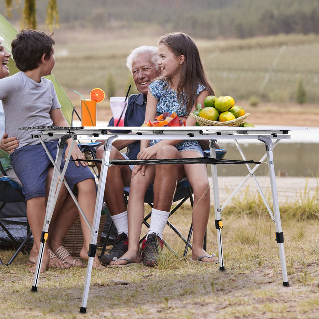 Masă de picnic pliabilă, reglabilă, din aluminiu, cu geantă de transport, 120x69 cm