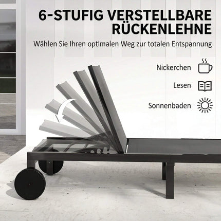 Șezlong reglabil din aluminiu cu roți, material respirabil