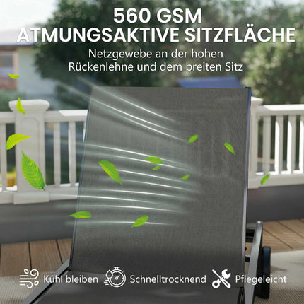 Șezlong reglabil din aluminiu cu roți, material respirabil