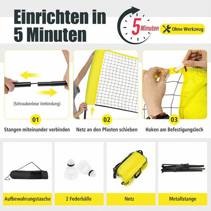 Set plasă de badminton reglabilă cu suport, volane, geantă