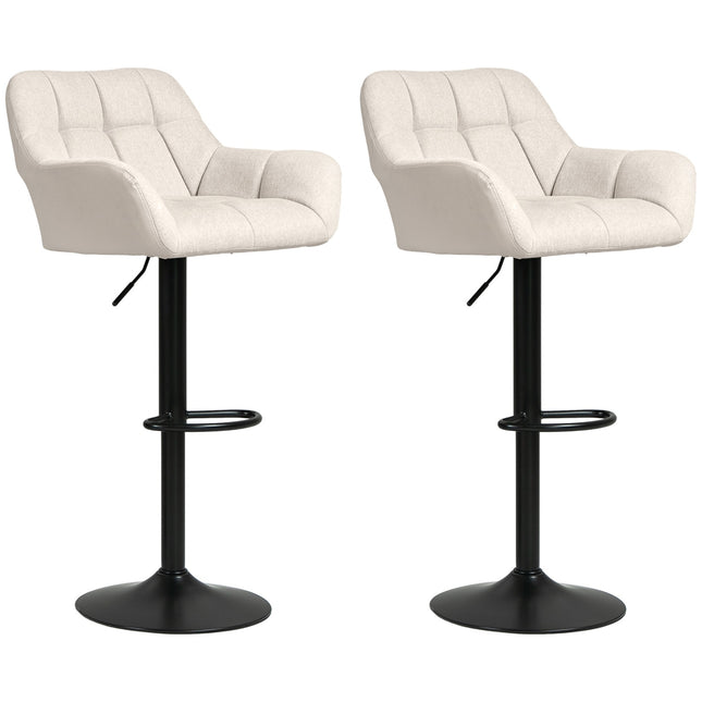 Scaune de bar reglabile, set de 2, piele artificiala, crem/negru