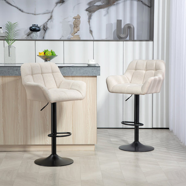 Scaune de bar reglabile, set de 2, piele artificiala, crem/negru