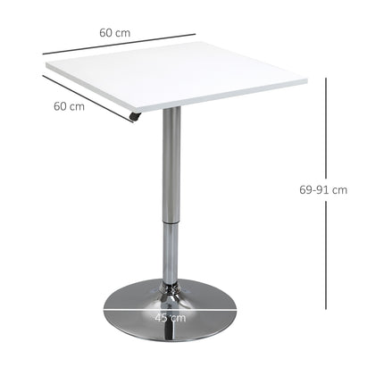 Masa de bar reglabila - Patrata, 69-91 cm, alb/argintiu