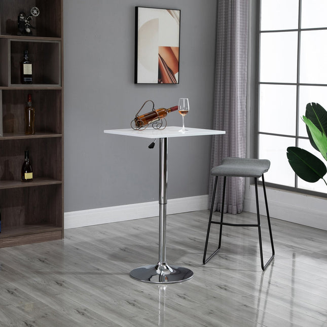 Masa de bar reglabila - Patrata, 69-91 cm, alb/argintiu