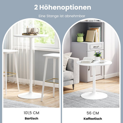 Set masă bistro reglabilă, 2 înălțimi, diametru 60 cm, alb