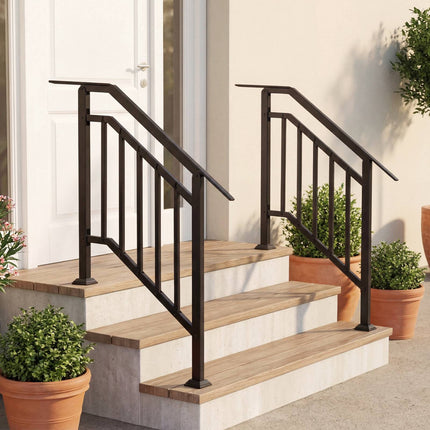 Balustrade exterioare negre reglabile, pachet de 2, metal galvanizat