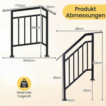 Balustrade exterioare negre reglabile, pachet de 2, metal galvanizat