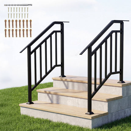 Balustrade exterioare negre reglabile, pachet de 2, metal galvanizat