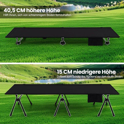Patut de camping reglabil cu depozitare, 193x70 cm, capacitate 150 kg