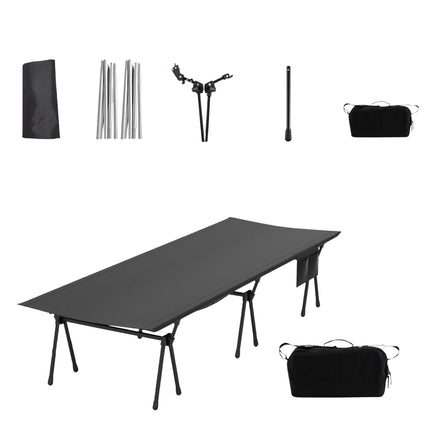 Patut de camping reglabil cu depozitare, 193x70 cm, capacitate 150 kg