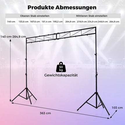 Stativ reglabil pentru lumini DJ cu bară transversală, înălțime 140–265 cm