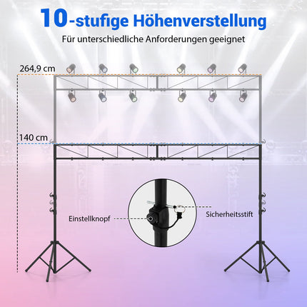 Stativ reglabil pentru lumini DJ cu bară transversală, înălțime 140–265 cm
