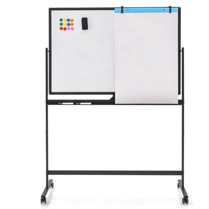 Tablă albă magnetică cu două fețe reglabilă 120x80 cm