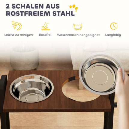 Suport reglabil pentru bolul câinilor, cu 2 boluri din oțel inoxidabil, câte 1,2 l fiecare