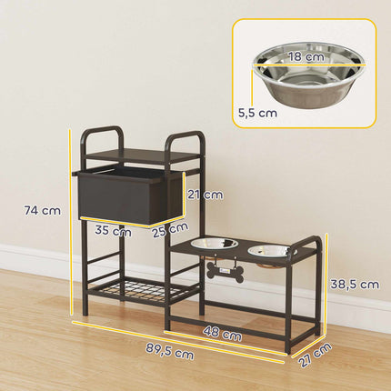 Suport reglabil pentru bolul pentru câini, cu spațiu de depozitare, 2x800ml