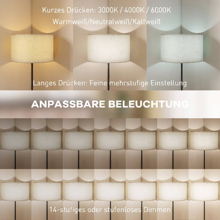 Lampă de podea reglabilă cu telecomandă, abajur din material textil, neagră