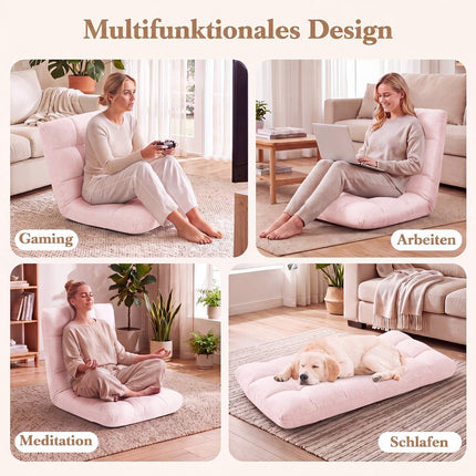 Canapea de gaming pliabilă reglabilă, material textil roz deschis