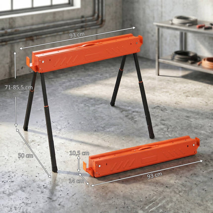 Capre de ferăstrău pliabile reglabile, metalice, capacitate 250 kg, set de 2
