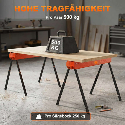Capre de ferăstrău pliabile reglabile, metalice, capacitate 250 kg, set de 2