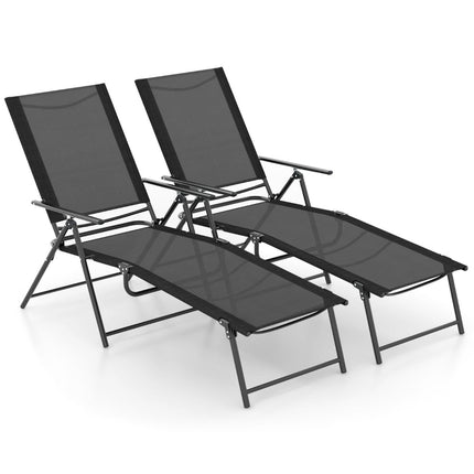 Set șezlong pliabil reglabil, negru, 2 piese