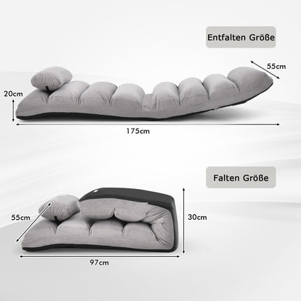 Scaun rabatabil gri reglabil - 175 x 55 x 20 cm, 5 pozitii