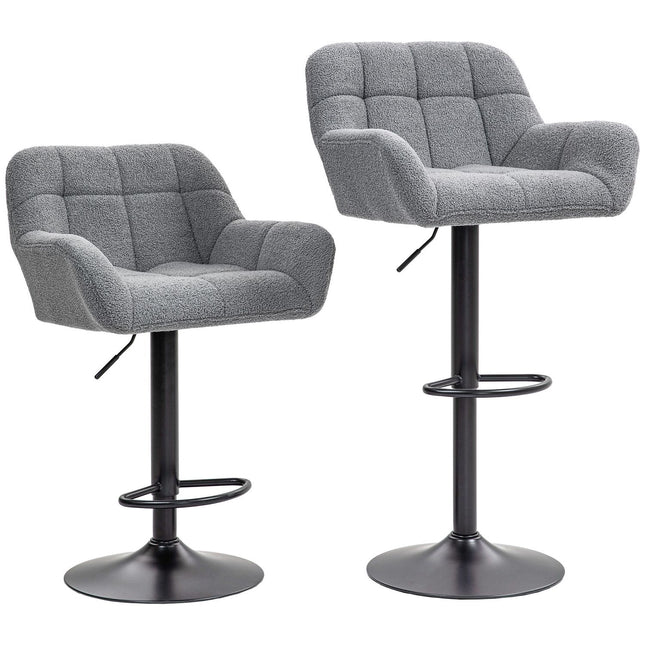 Scaune de bar reglabile gri, set de 2, pivotant la 360°