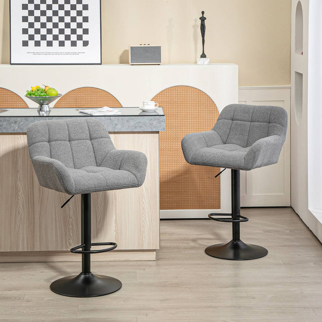 Scaune de bar reglabile gri, set de 2, pivotant la 360°
