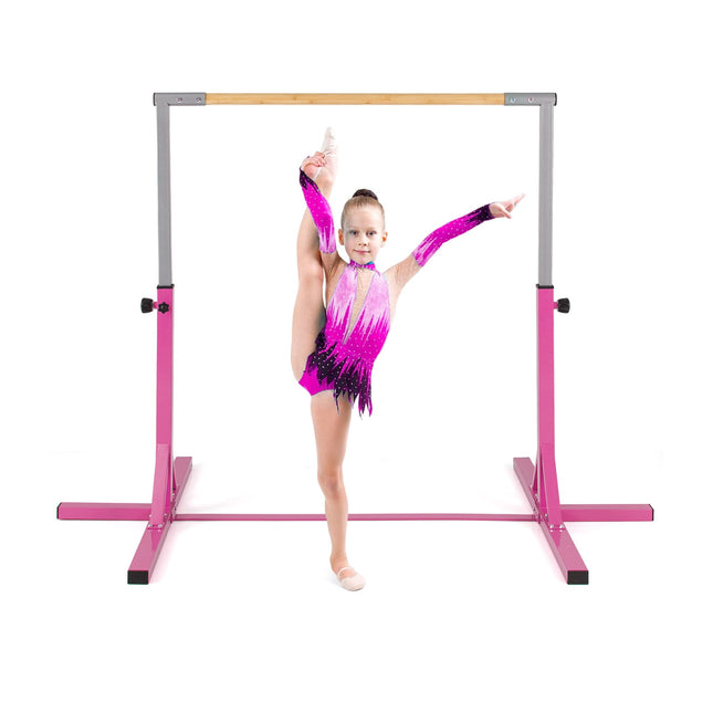 Bară de gimnastică reglabilă pentru copii, 85-145 cm, roz