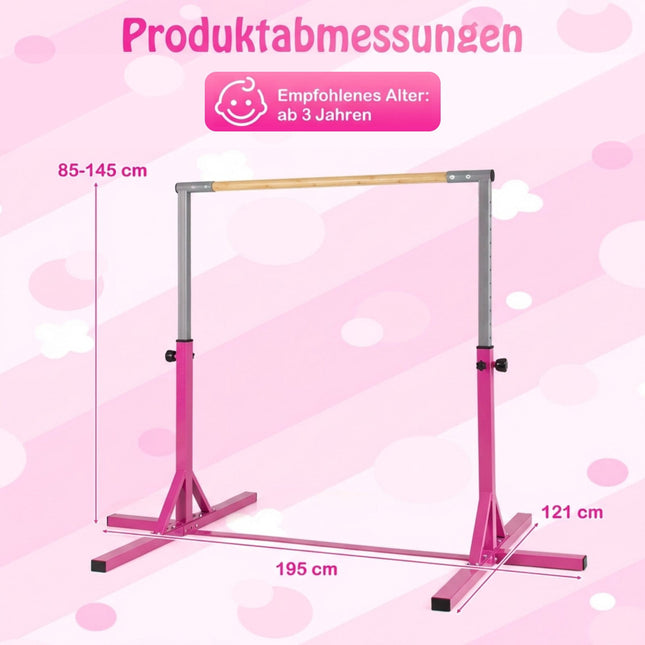 Bară de gimnastică reglabilă pentru copii, 85-145 cm, roz