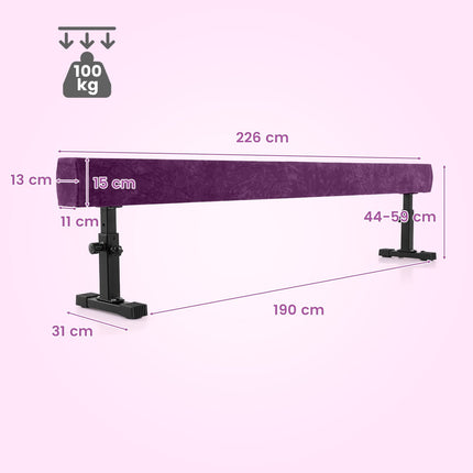 Grindă de gimnastică reglabilă, 226 cm, 3 înălțimi, violet